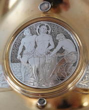 Solid silver gilt antique French Romanesque Chalice.